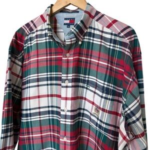VTG! 2000s Y2K Tommy Hilfiger Men's XL Plaid Button-Down Shirt Multicolor Casual
